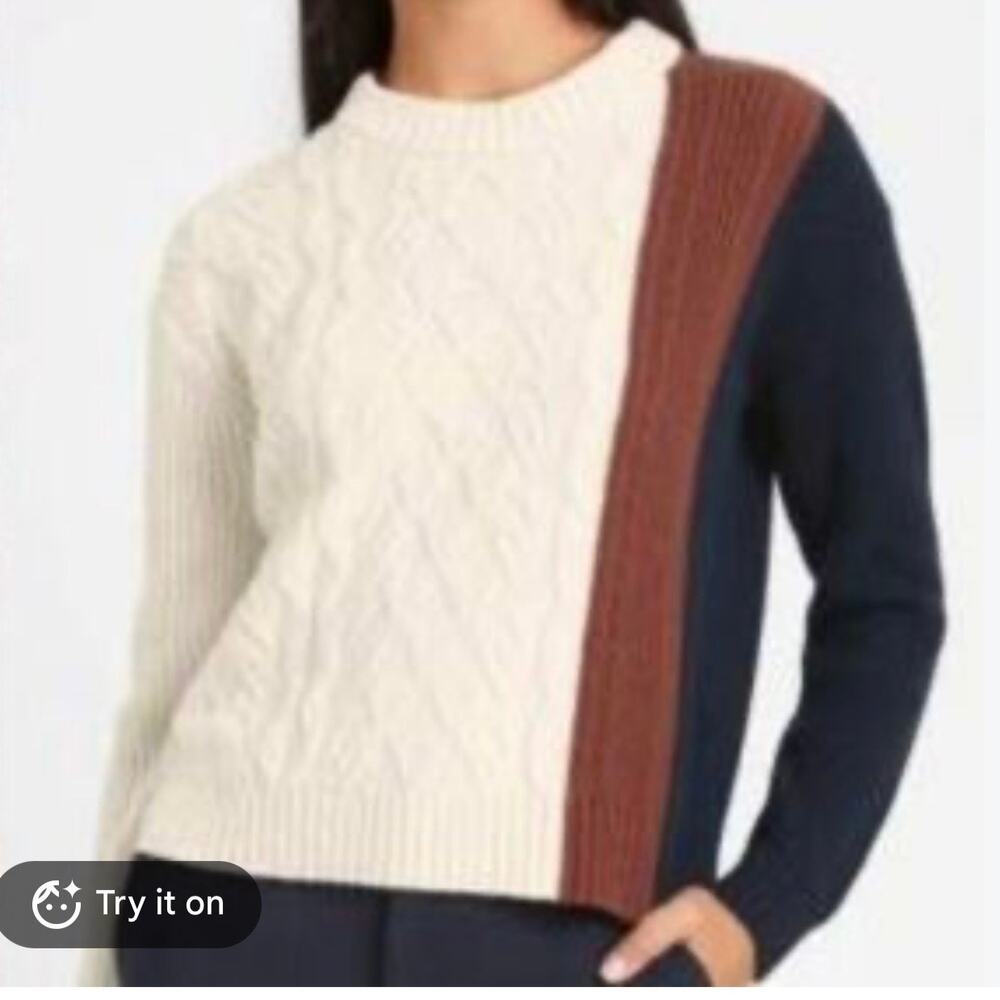 Banana Republic Wool Blend Color Block Crew Neck Sweater Women's Medium Cream